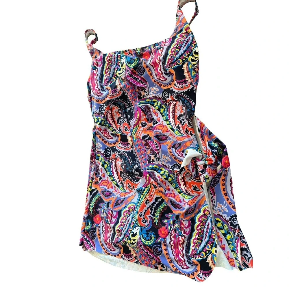 Anne Cole Wrap Tie Swim Dress XL Purple Paisley One Piece‎ Skirted NWT